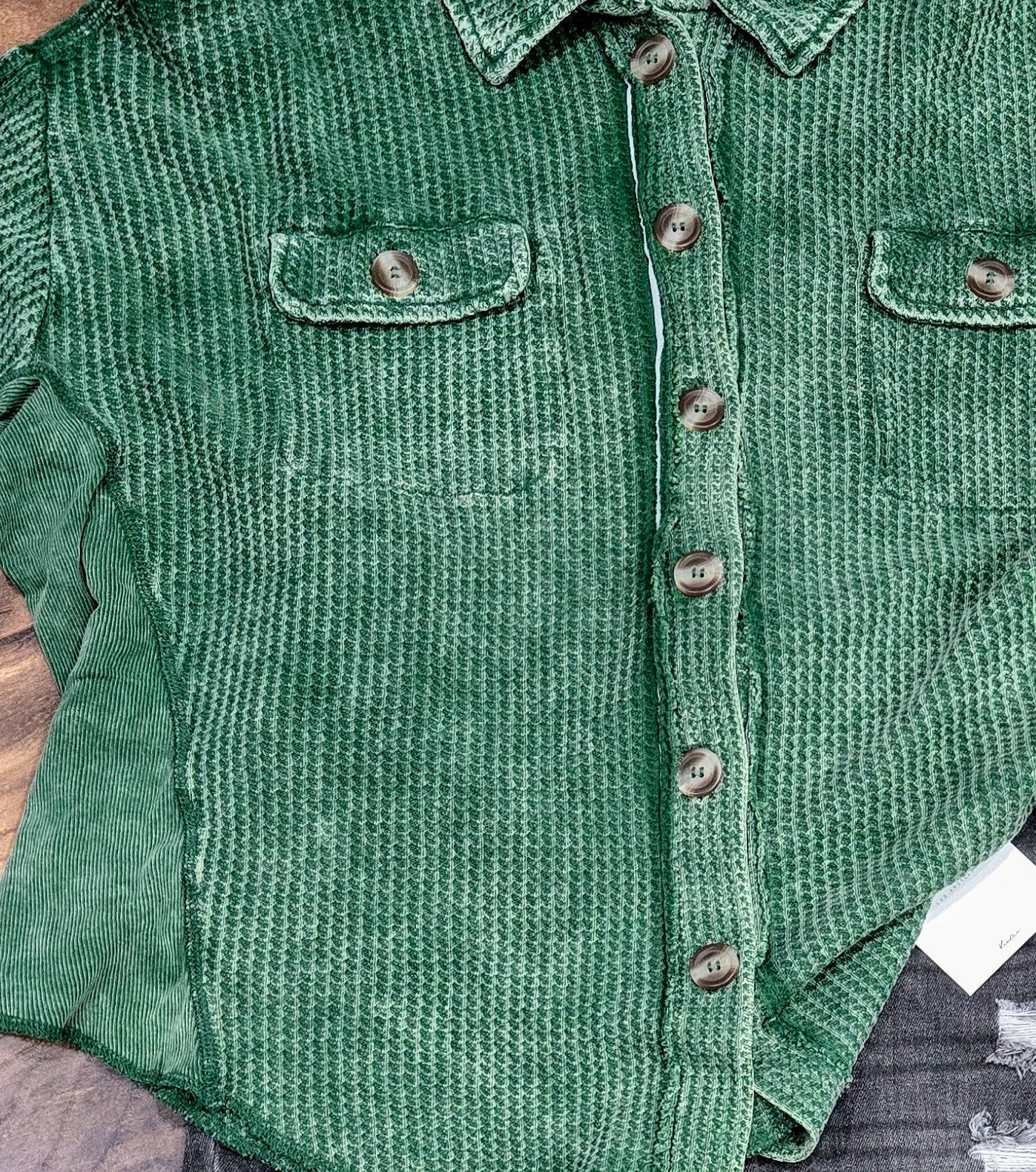 Oversized Green Button Up Waffle Shacket