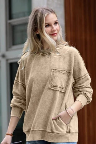 French Terry Mineral Wash Crew - Mocha