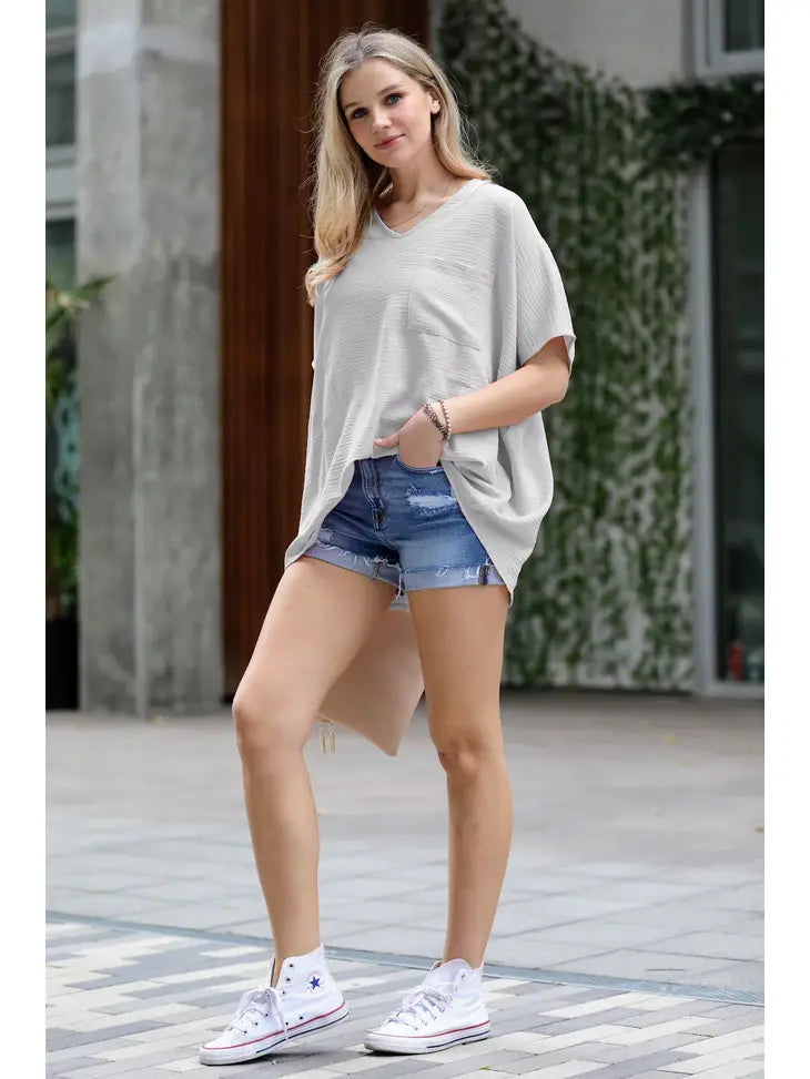 Ember V-Neck Top - Light Grey