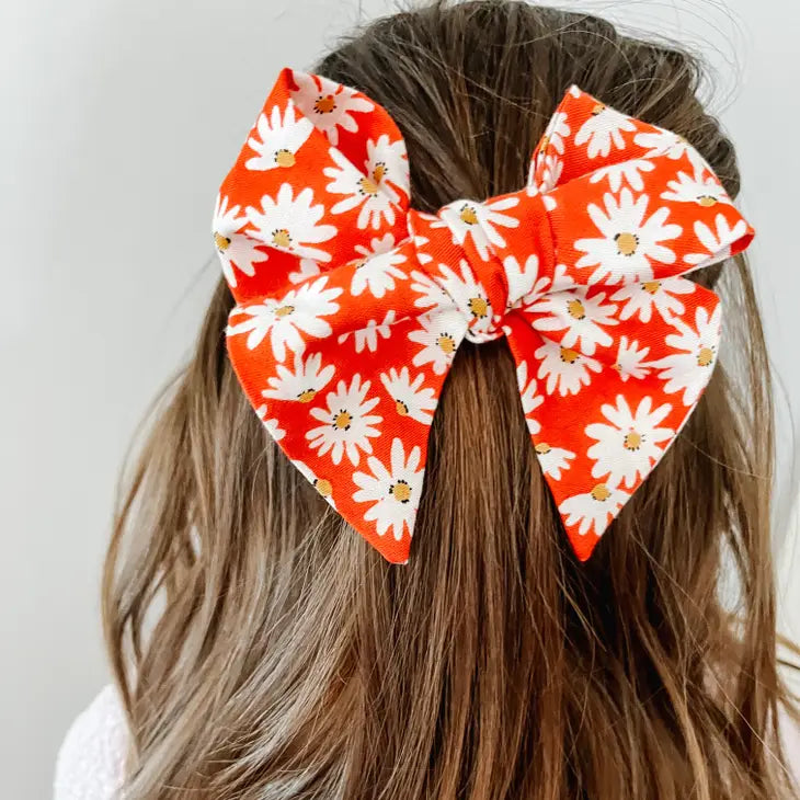 Orange Floral Sailor Bow