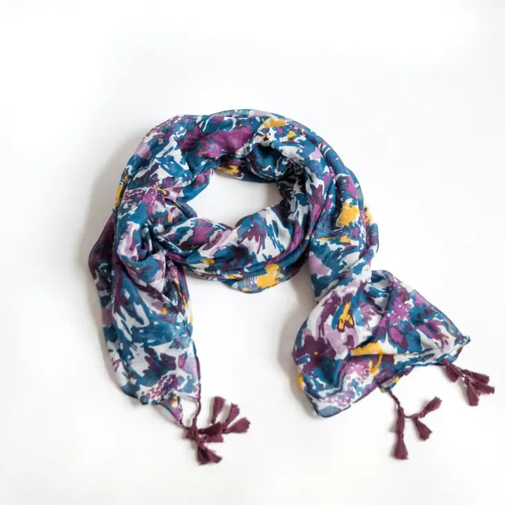 Purple Floral Lightweight Scarf