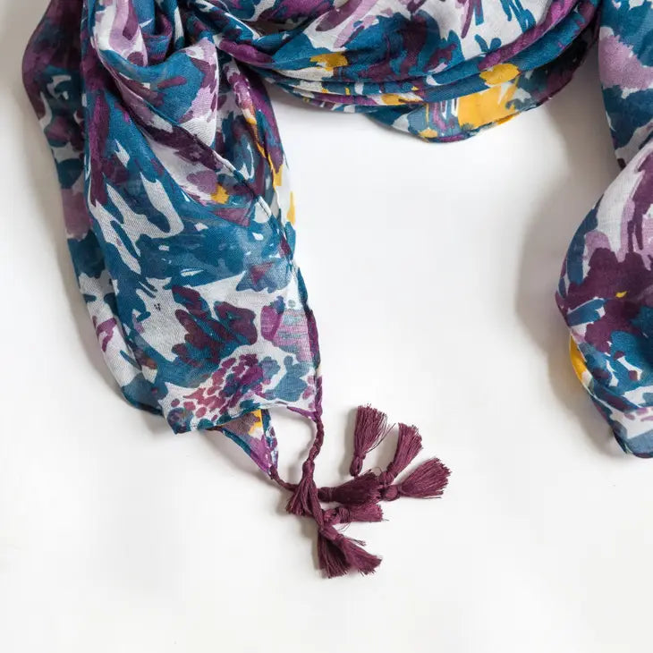 Purple Floral Lightweight Scarf