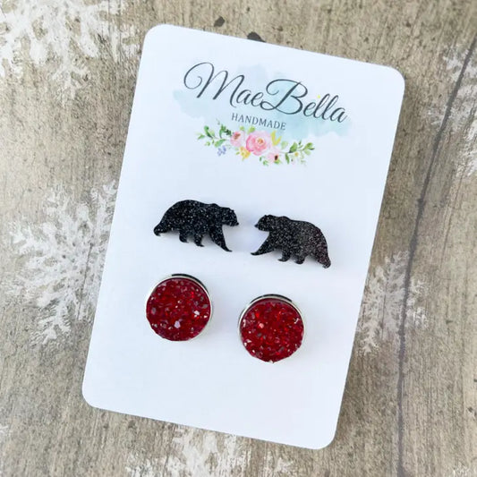 Druzy Bear Earring Duo