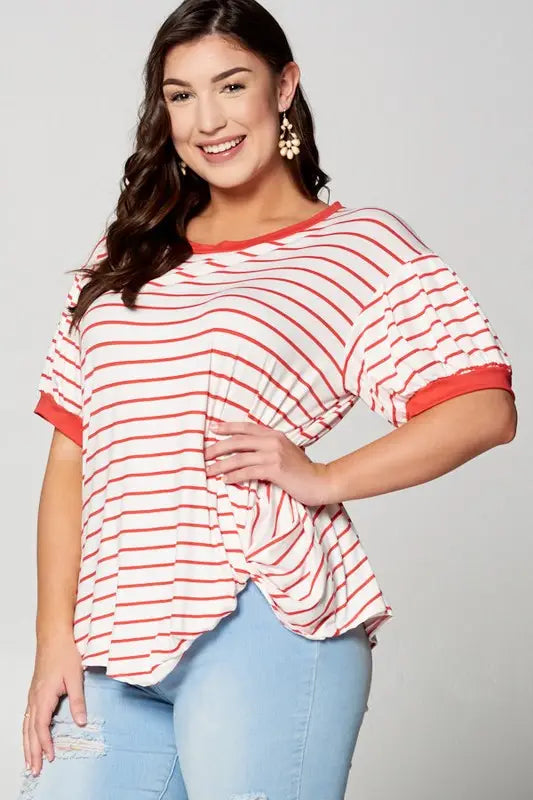 Red Stripe Twist Top - Plus