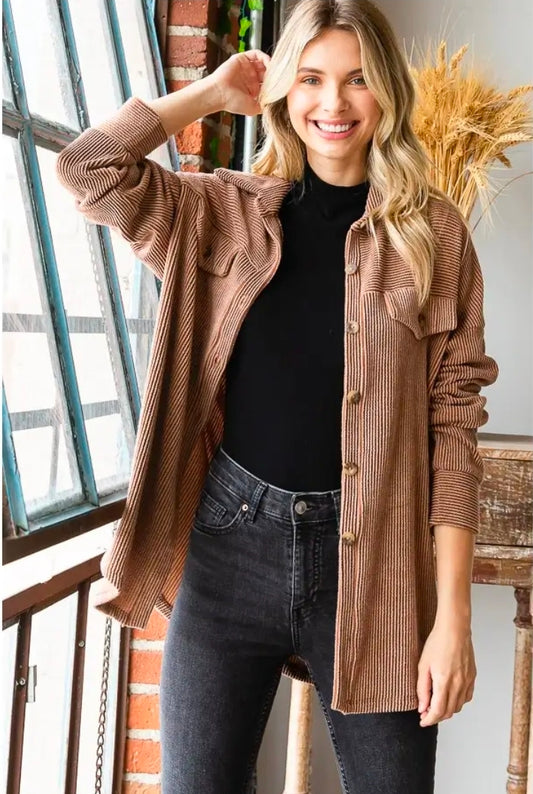 Ribbed Button Shacket