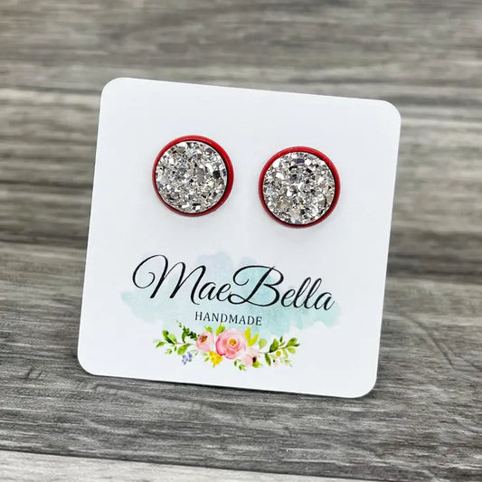 Silver in Red Druzy Earrings