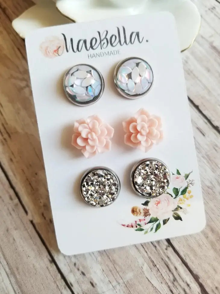 Pink Succulent Earring Trio