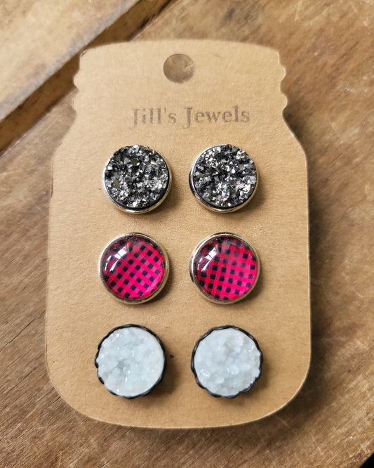 Buffalo Plaid Druzy Trio