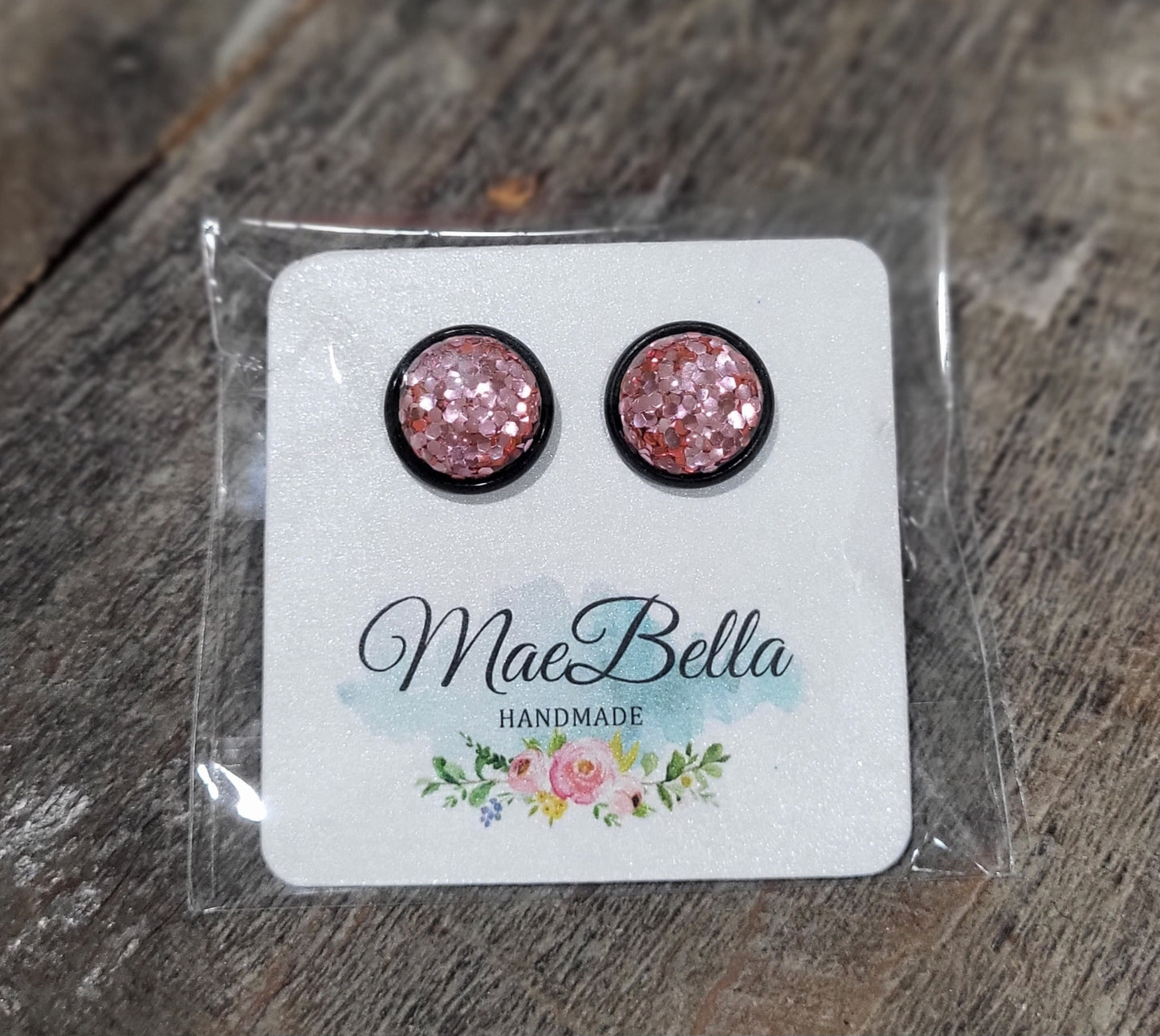 Pink Glitter Stud Earrings