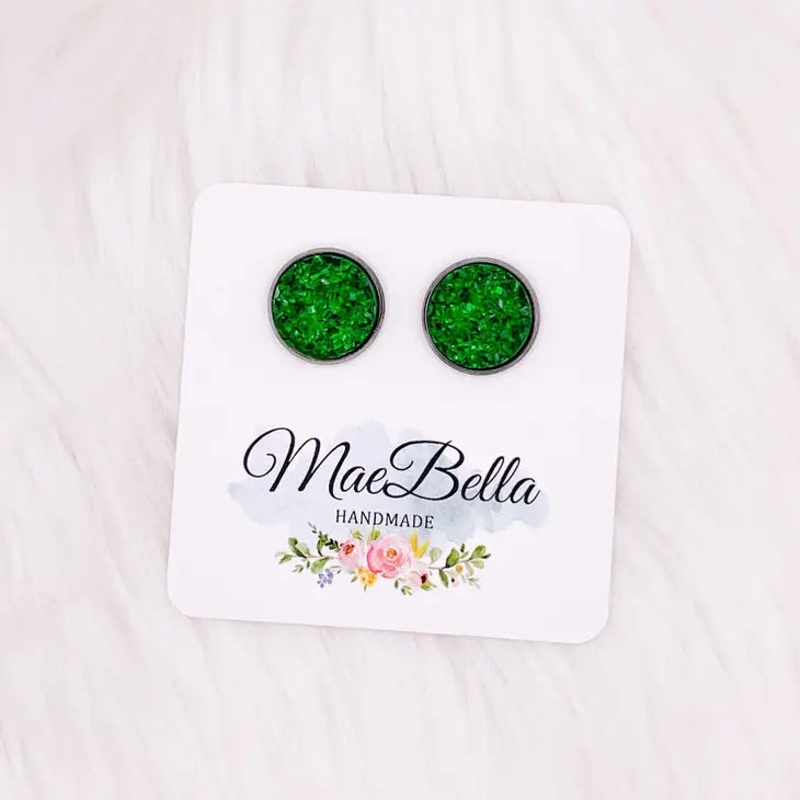 Green Glitter Druzy Studs